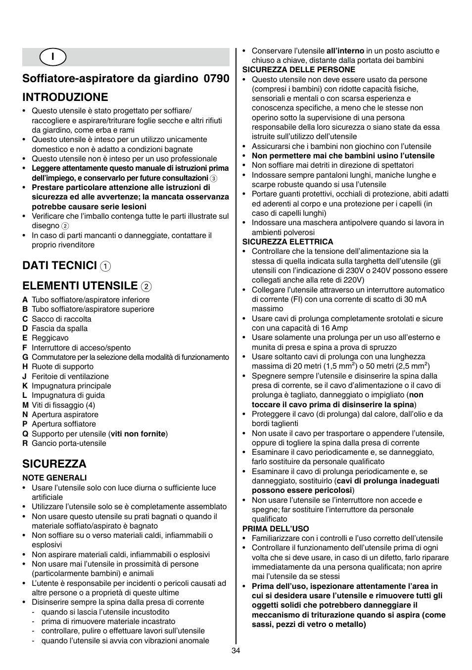 Dati tecnici 1 elementi utensile 2, Sicurezza | Skil 0790 RA User Manual | Page 34 / 100