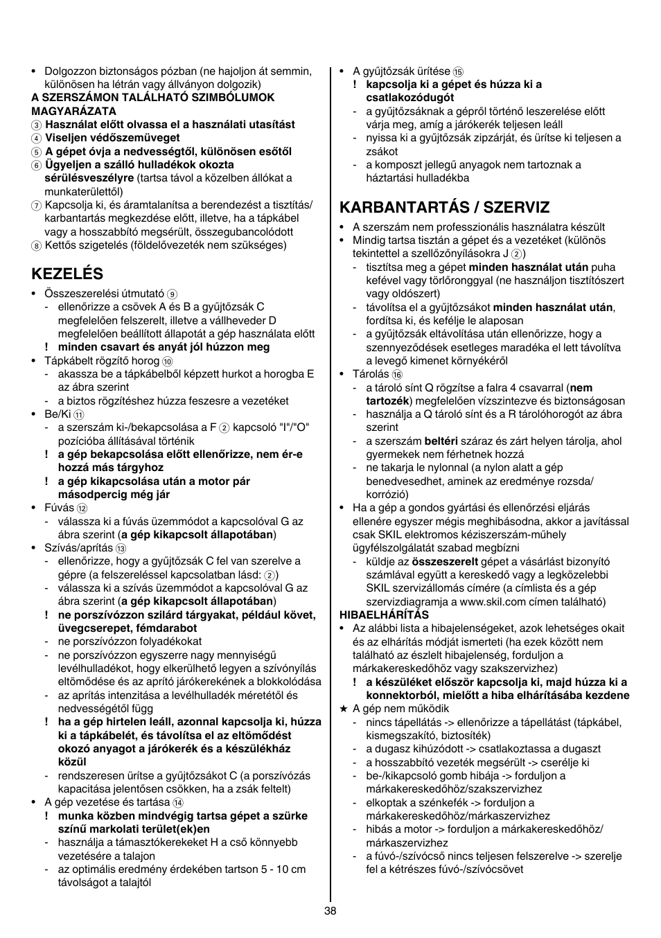 Kezelés, Karbantartás / szerviz | Skil 0790 RA User Manual | Page 38 / 100