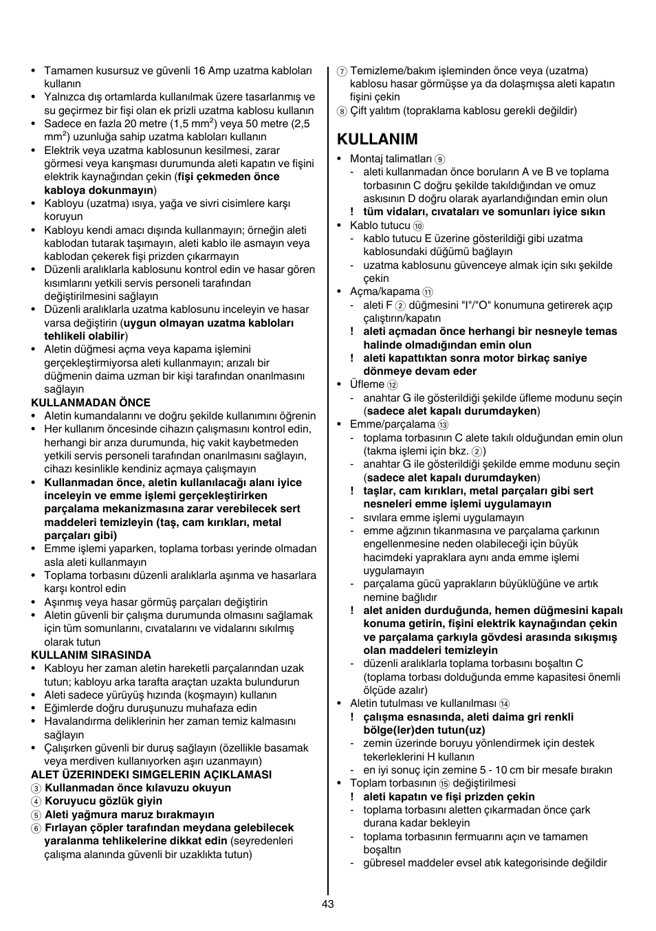 Kullanim | Skil 0790 RA User Manual | Page 43 / 100