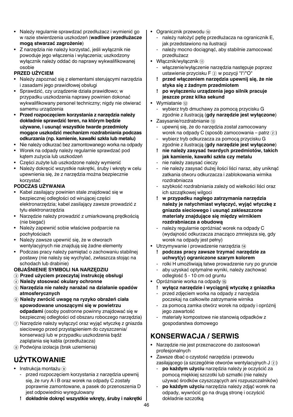 Użytkowanie, Konserwacja / serwis | Skil 0790 RA User Manual | Page 46 / 100