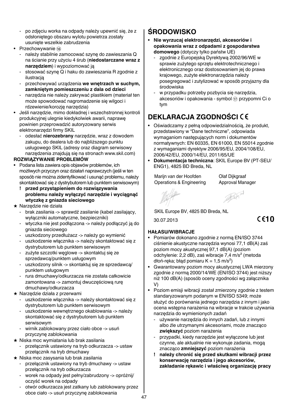 Środowisko, Deklaracja zgodności | Skil 0790 RA User Manual | Page 47 / 100