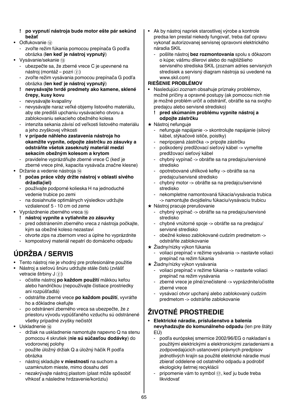 Údržba / servis, Životné prostredie | Skil 0790 RA User Manual | Page 65 / 100
