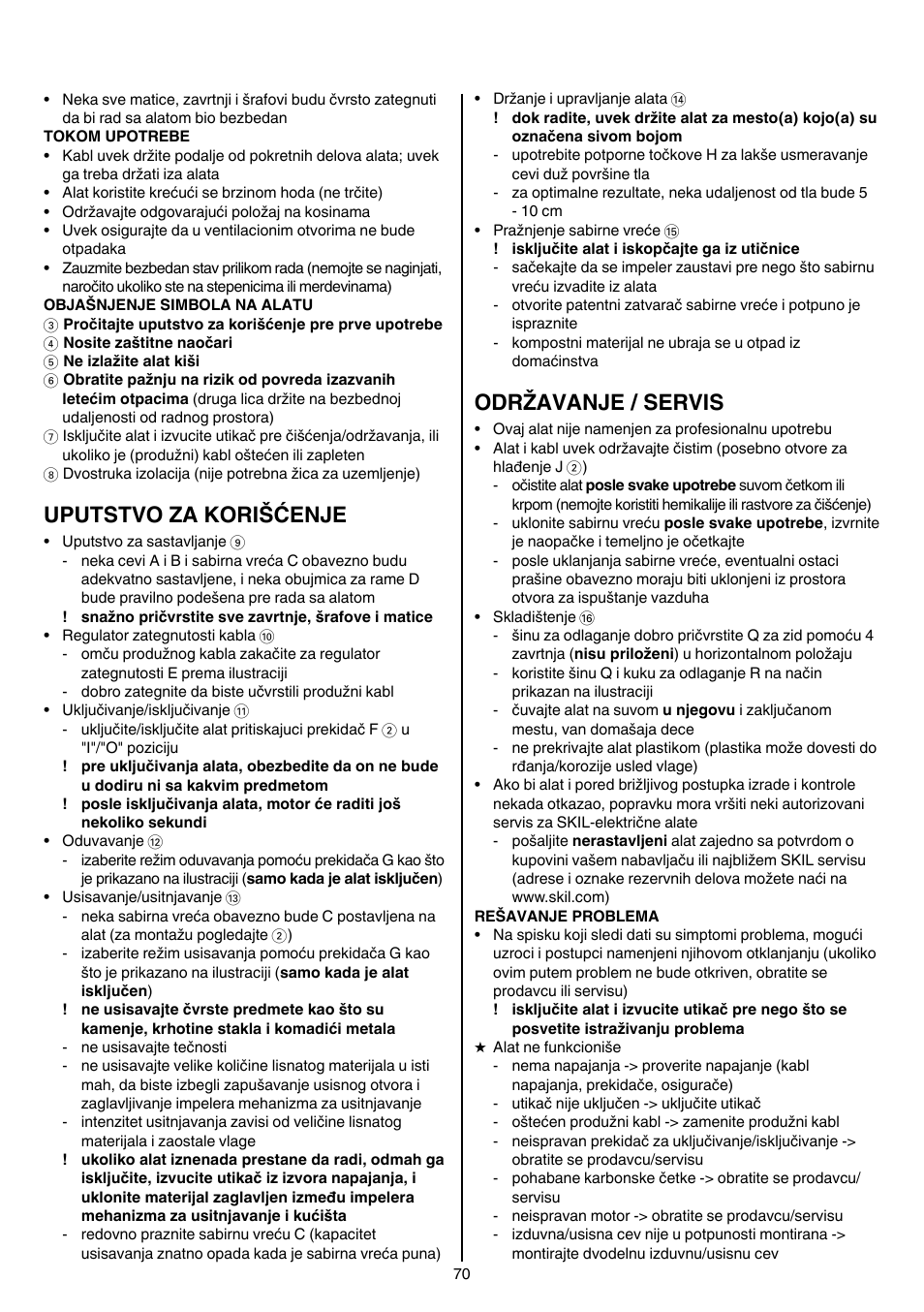 Uputstvo za korišćenje, Održavanje / servis | Skil 0790 RA User Manual | Page 70 / 100