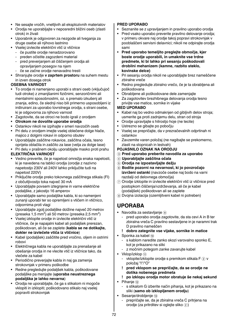 Uporaba | Skil 0790 RA User Manual | Page 72 / 100