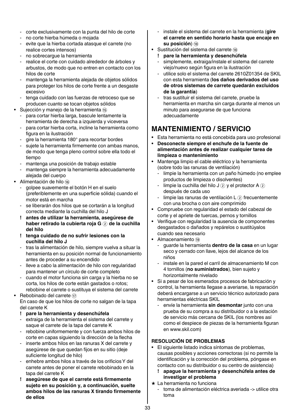 Mantenimiento / servicio | Skil 0730 RA User Manual | Page 33 / 112