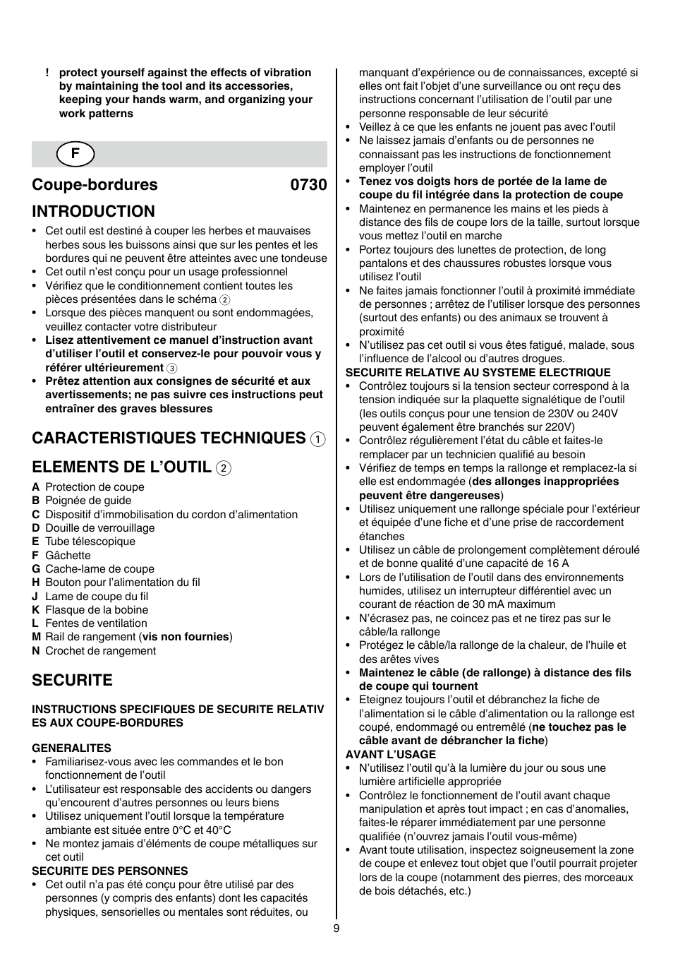 Coupe-bordures 0730 introduction, Securite | Skil 0730 RA User Manual | Page 9 / 112