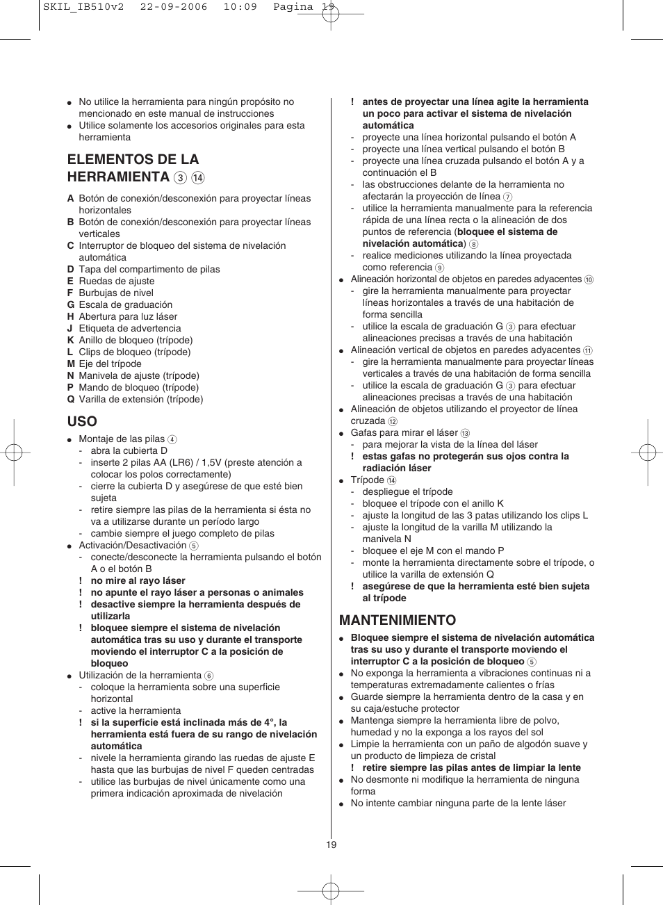 Elementos de la herramienta 3, Mantenimiento | Skil 0510 AB User Manual | Page 19 / 48