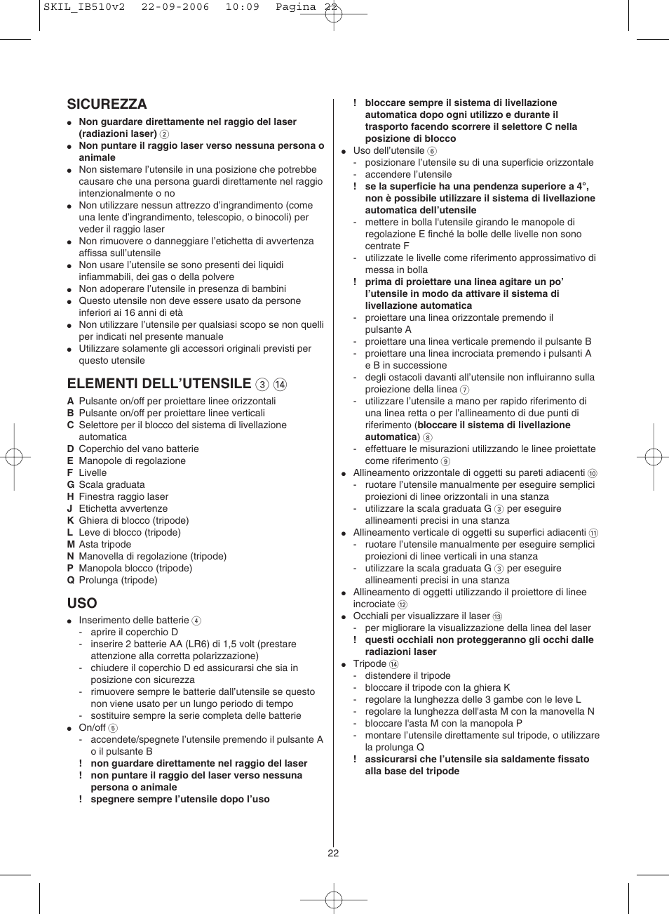 Sicurezza, Elementi dell’utensile 3 | Skil 0510 AB User Manual | Page 22 / 48