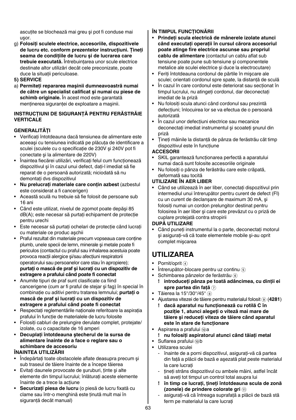Utilizarea | Skil 4181 AA User Manual | Page 63 / 104