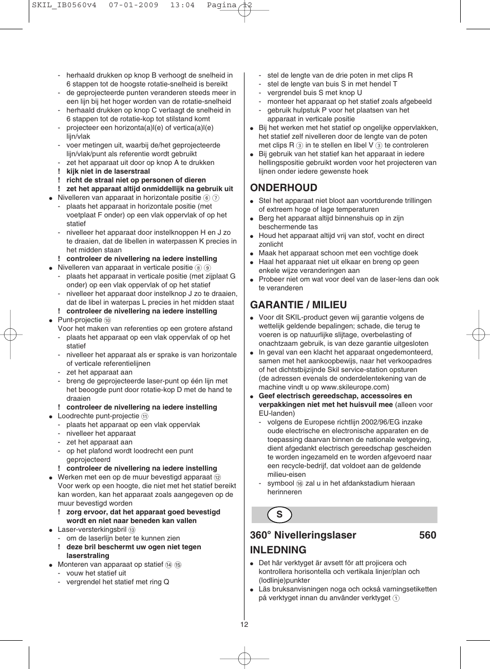 Onderhoud, Garantie / milieu | Skil 0560 AC User Manual | Page 12 / 56