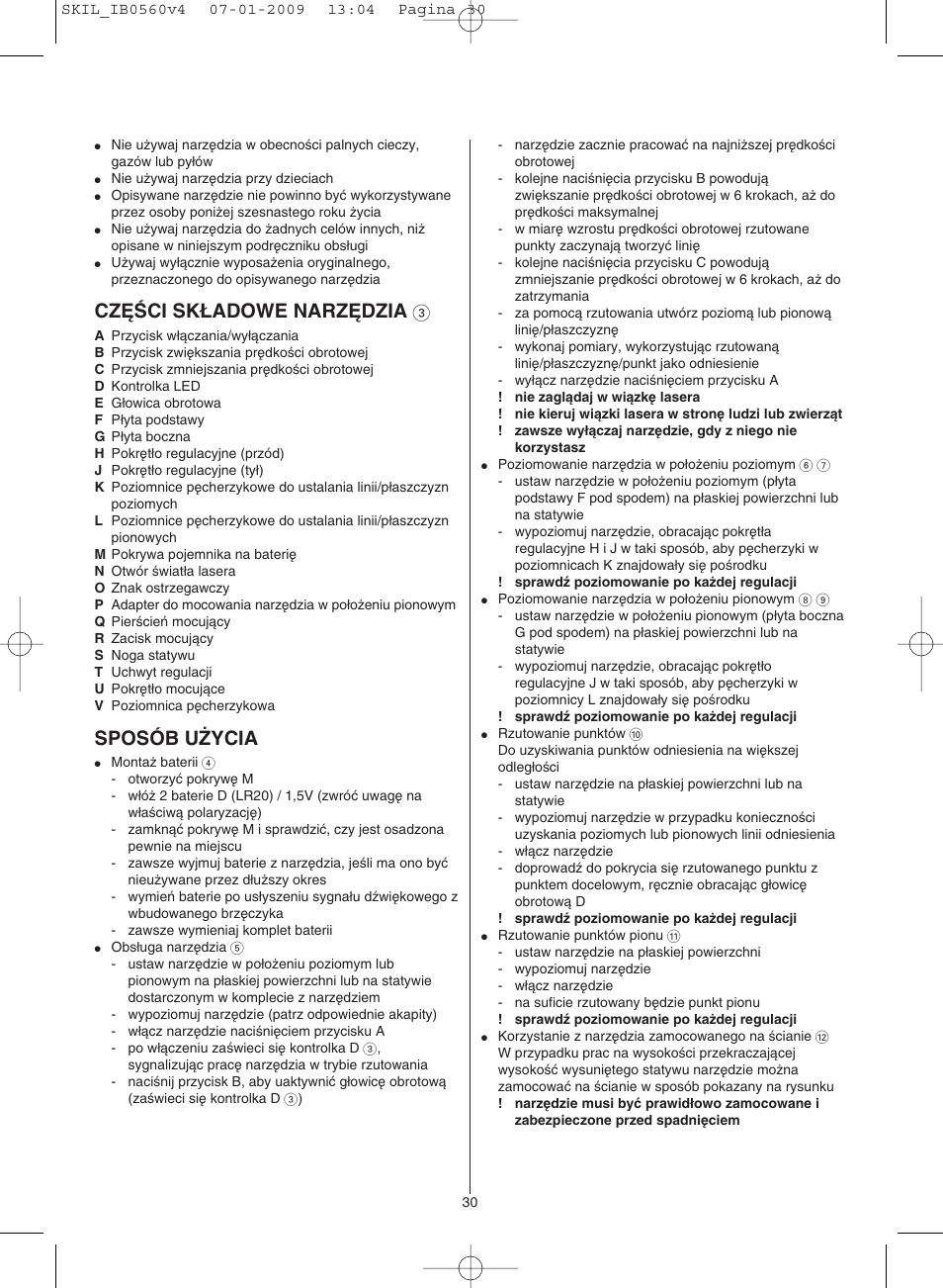 Cz¢âci sk¸adowe narz¢dzia, Sposób u˚ycia | Skil 0560 AC User Manual | Page 30 / 56