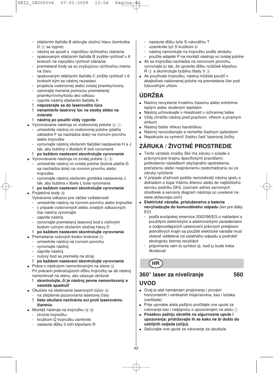 Údrˇba, Záruka / ˇivotné prostredie | Skil 0560 AC User Manual | Page 42 / 56