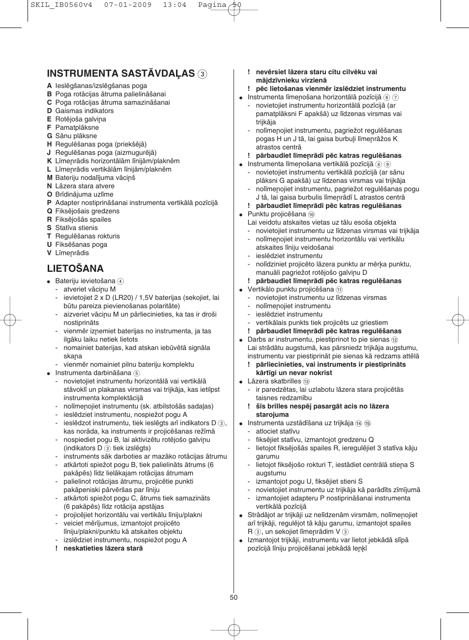 Instrumenta saståvdaπas 3, Lieto·ana | Skil 0560 AC User Manual | Page 50 / 56