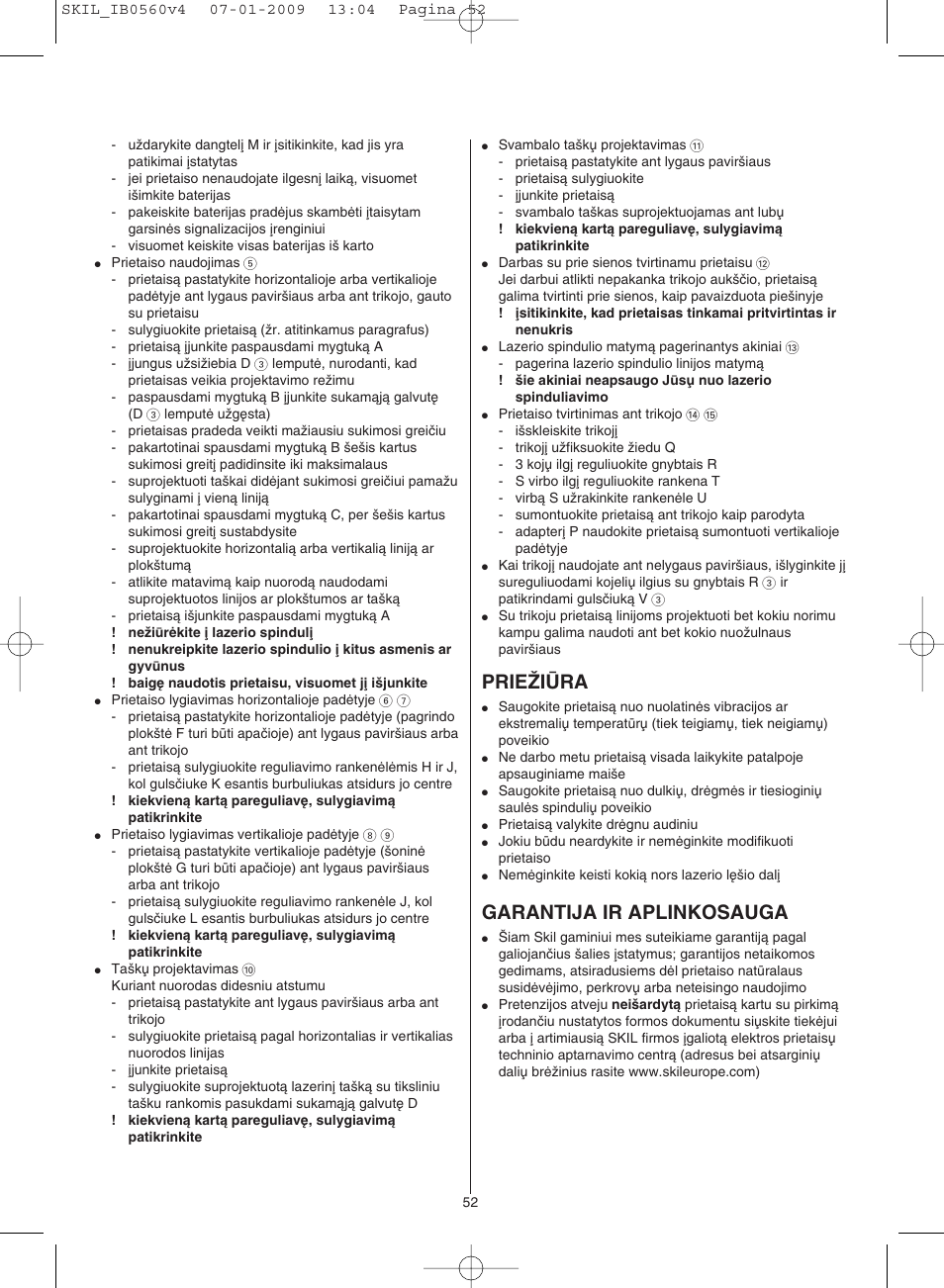 Prieîiìra, Garantija ir aplinkosauga | Skil 0560 AC User Manual | Page 52 / 56