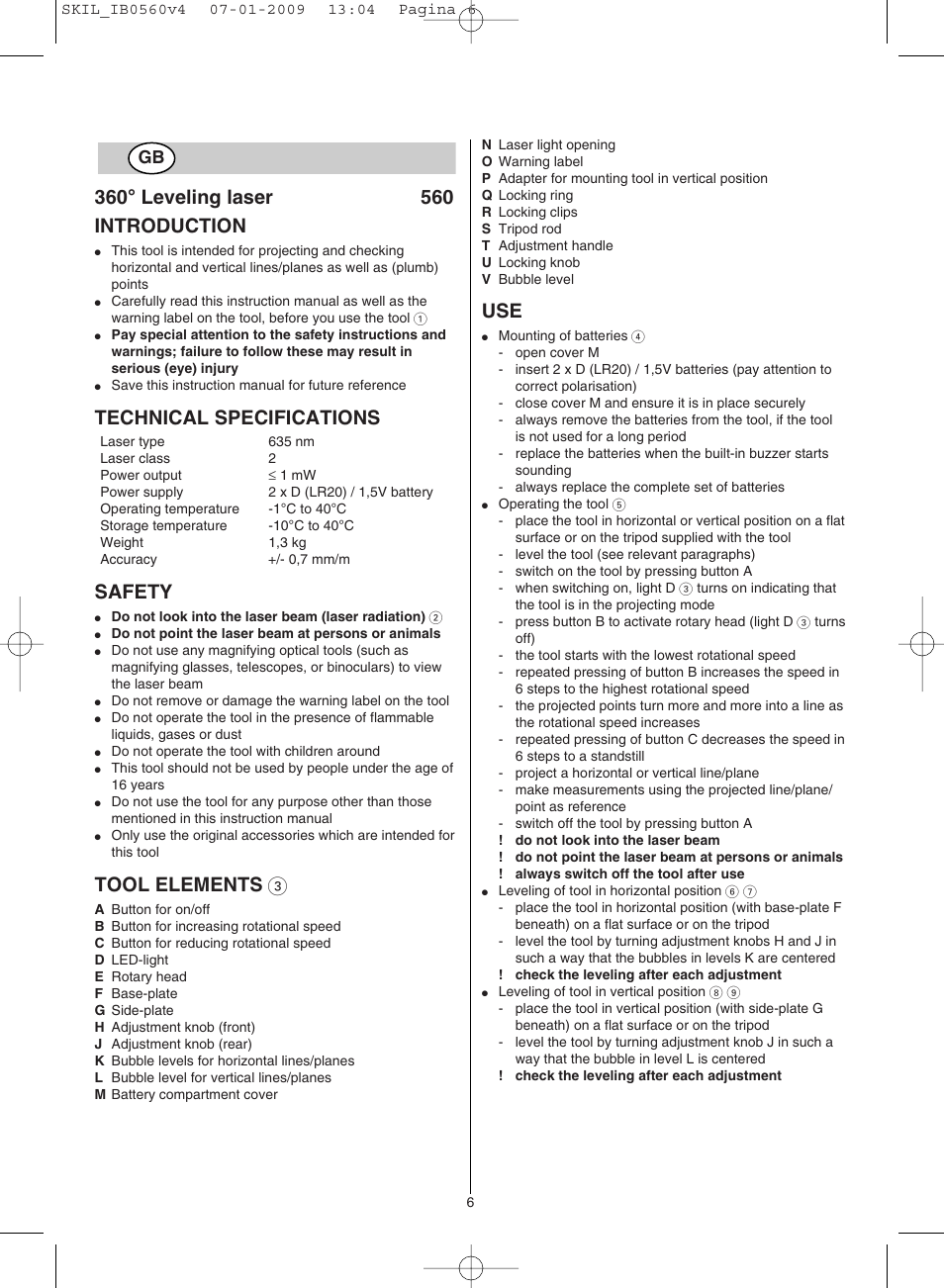 Technical specifications, Safety, Tool elements 3 | Skil 0560 AC User Manual | Page 6 / 56