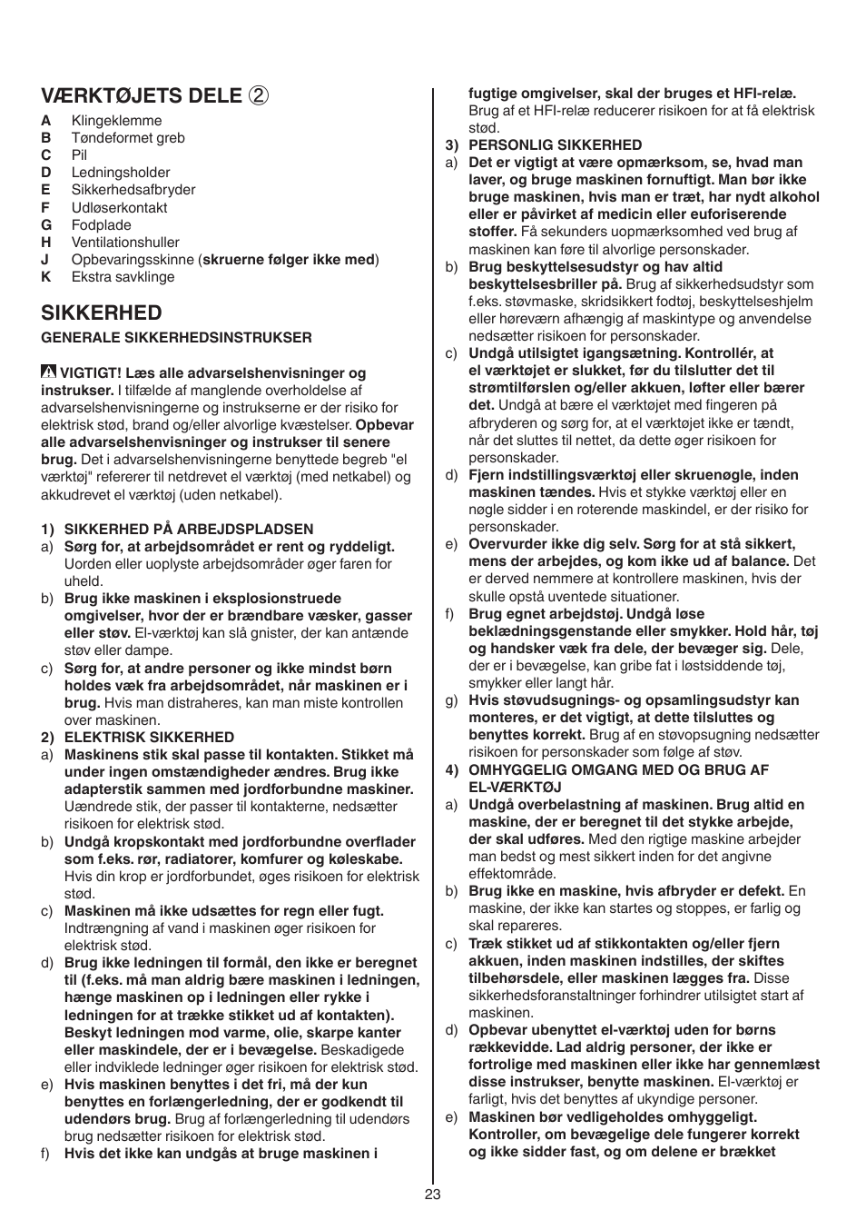 Værktøjets dele, Sikkerhed | Skil 0788 AA (Lynx) User Manual | Page 23 / 120