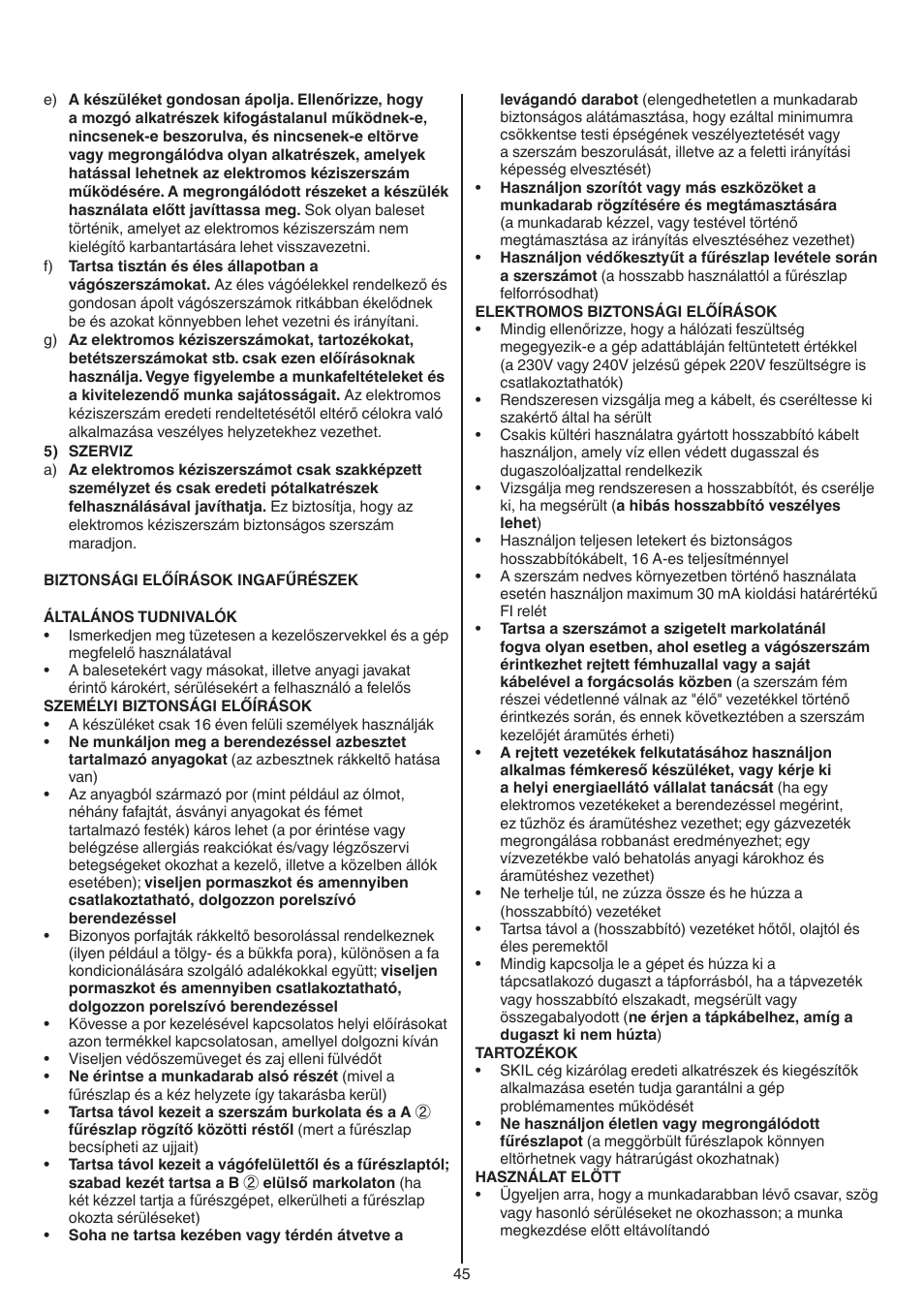 Skil 0788 AA (Lynx) User Manual | Page 45 / 120