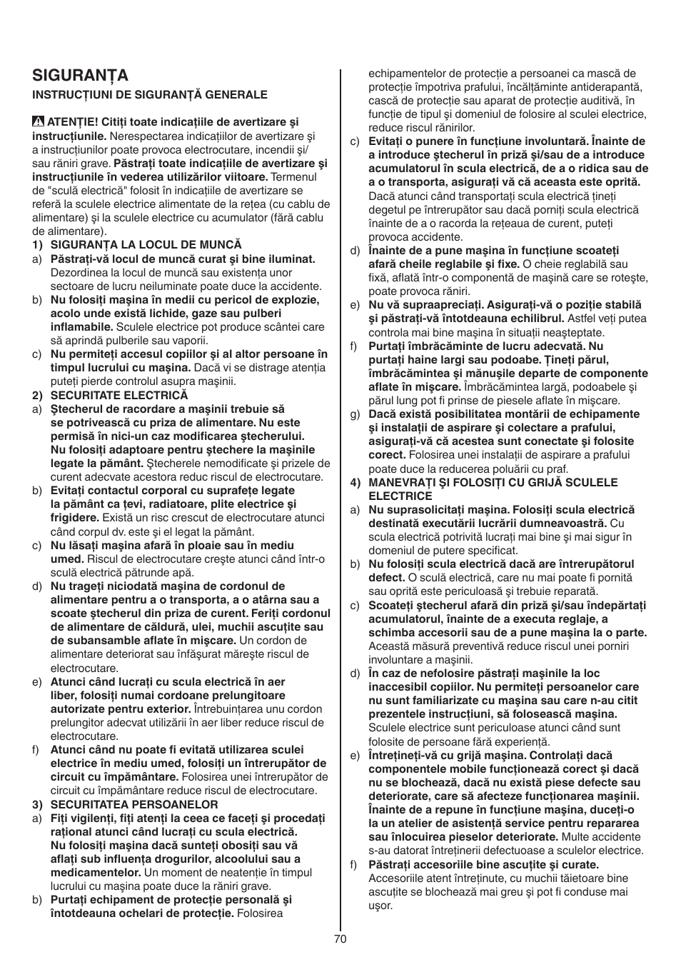 Siguranţa | Skil 0788 AA (Lynx) User Manual | Page 70 / 120