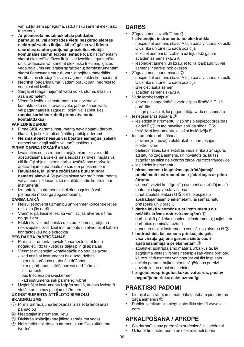 Darbs, Praktiski padomi, Apkalpošana / apkope | Skil 0788 AA (Lynx) User Manual | Page 96 / 120