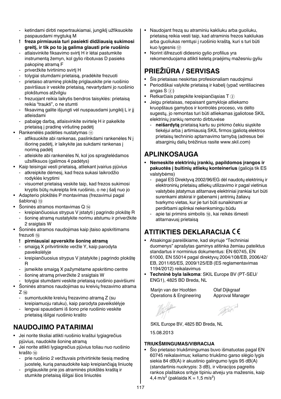 Naudojimo patarimai, Priežiūra / servisas, Aplinkosauga | Atitikties deklaracija | Skil 1840 AD User Manual | Page 117 / 140