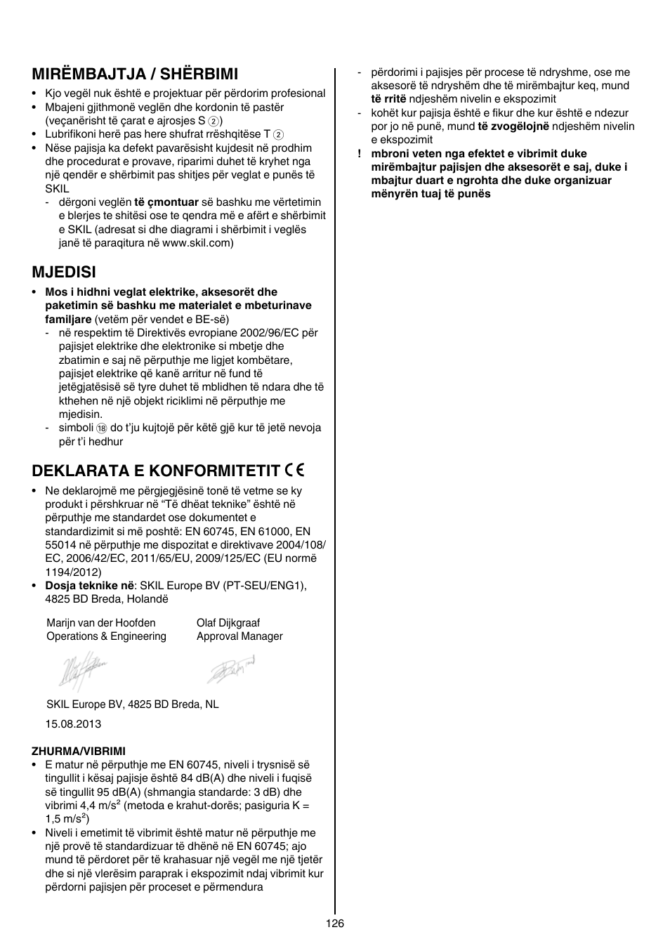 Mirëmbajtja / shërbimi, Mjedisi, Deklarata e konformitetit | Skil 1840 AD User Manual | Page 126 / 140
