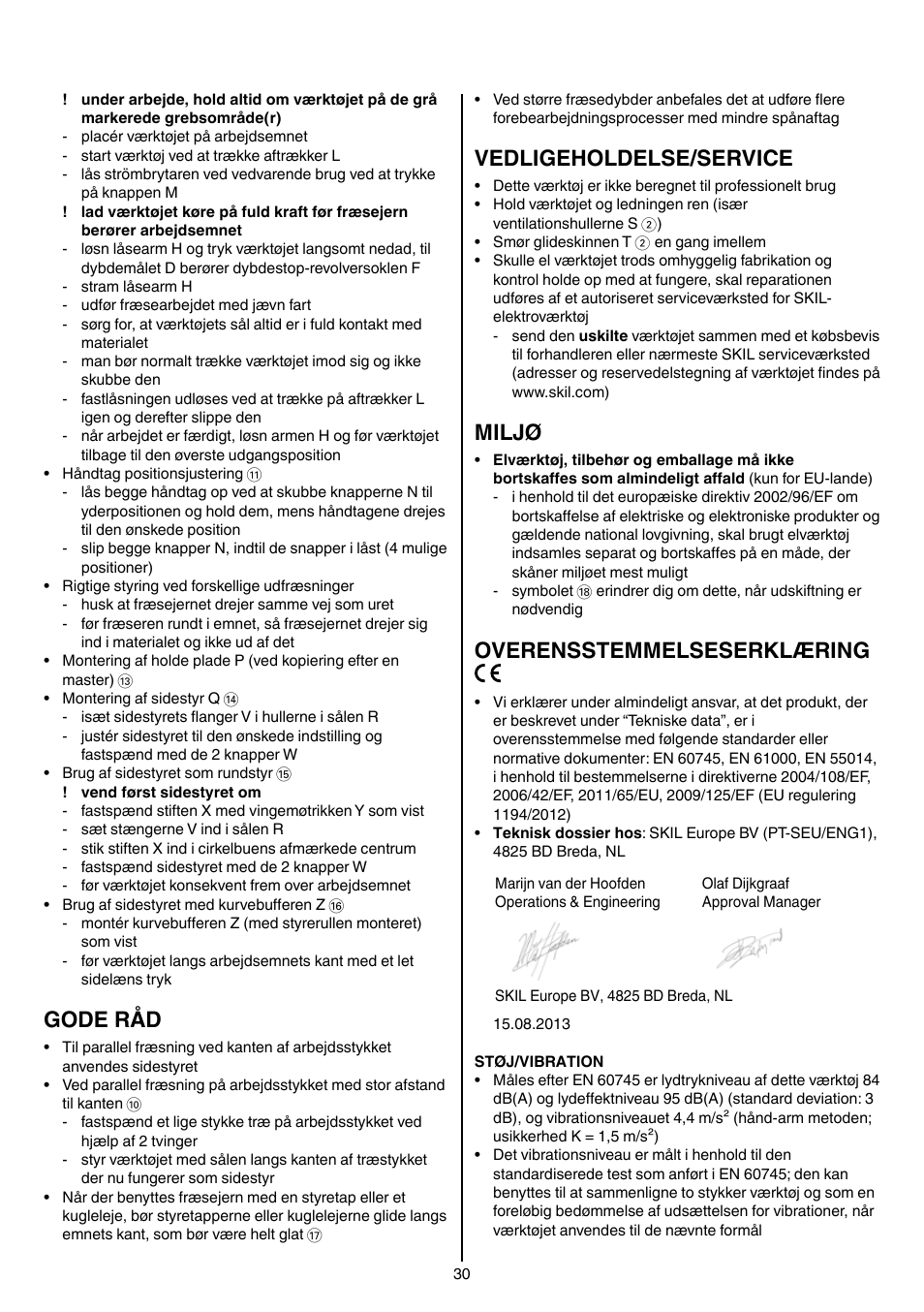Gode råd, Vedligeholdelse/service, Miljø | Overensstemmelseserklæring | Skil 1840 AD User Manual | Page 30 / 140