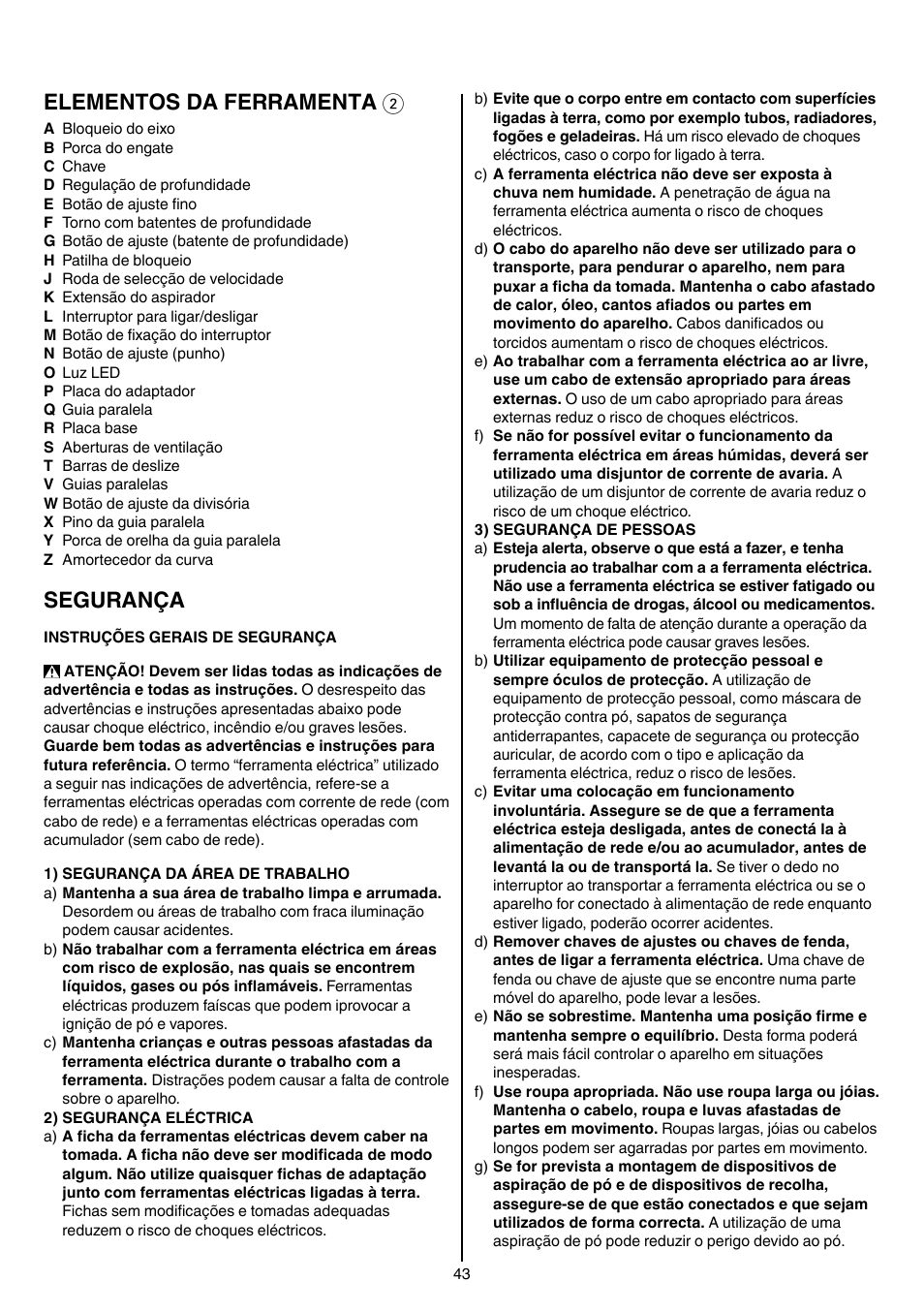 Elementos da ferramenta 2, Segurança | Skil 1840 AD User Manual | Page 43 / 140
