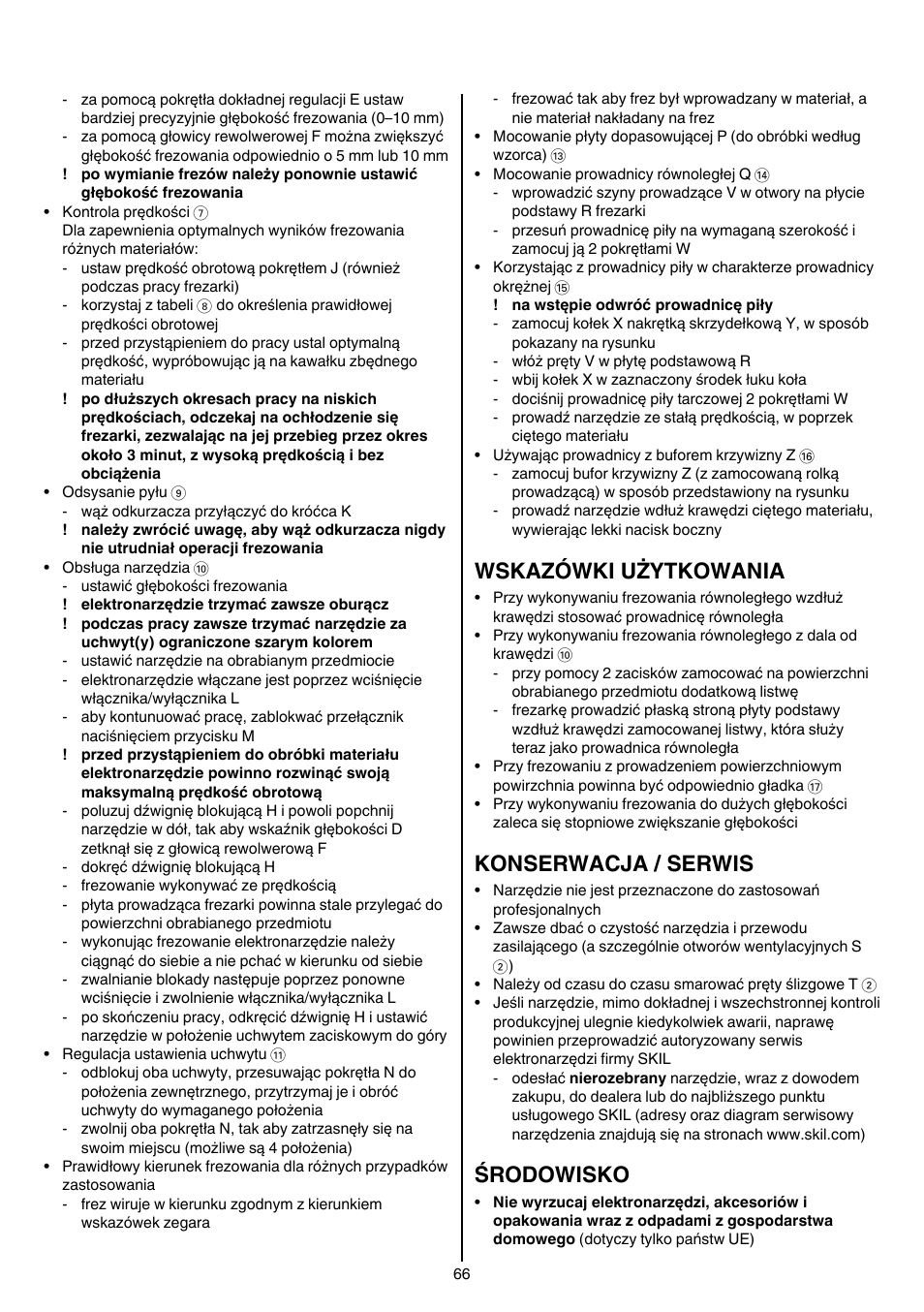 Wskazówki użytkowania, Konserwacja / serwis, Środowisko | Skil 1840 AD User Manual | Page 66 / 140