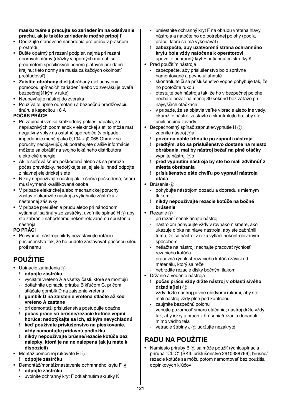 Použitie, Radu na použitie | Skil 9780 AA User Manual | Page 121 / 176