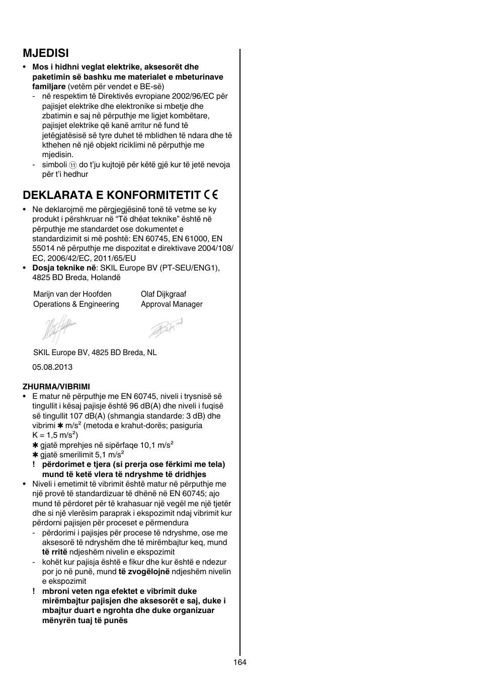 Mjedisi, Deklarata e konformitetit | Skil 9780 AA User Manual | Page 164 / 176