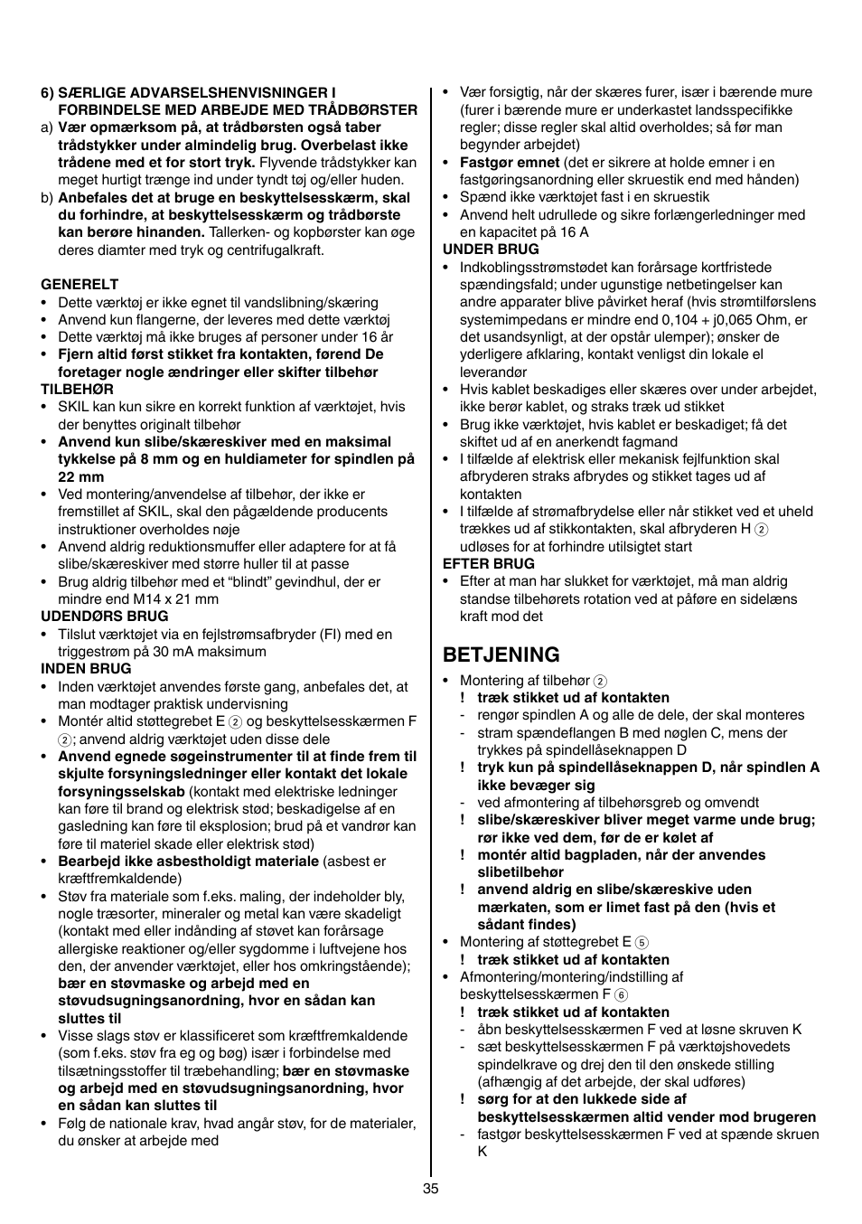Betjening | Skil 9780 AA User Manual | Page 35 / 176