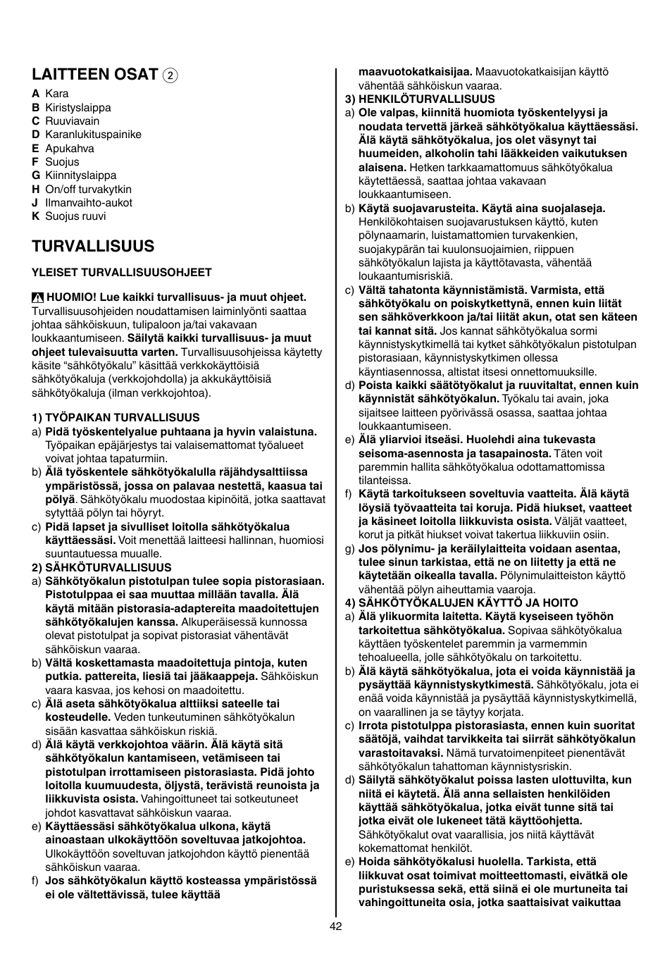 Laitteen osat 2, Turvallisuus | Skil 9780 AA User Manual | Page 42 / 176