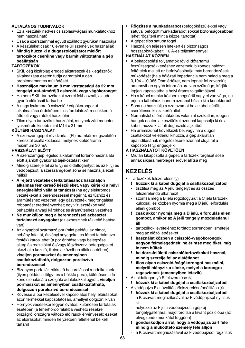 Kezelés | Skil 9780 AA User Manual | Page 68 / 176