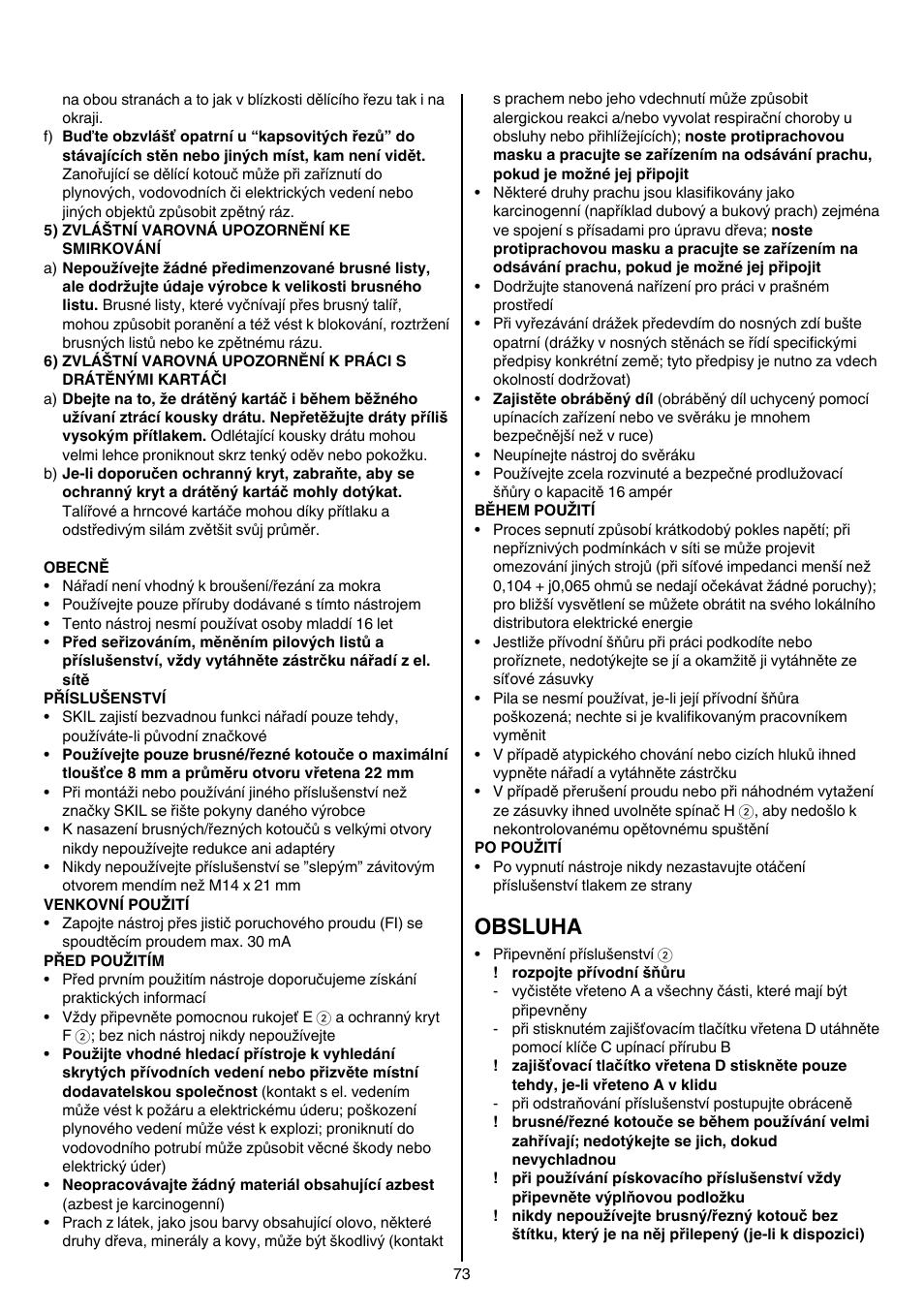 Obsluha | Skil 9780 AA User Manual | Page 73 / 176