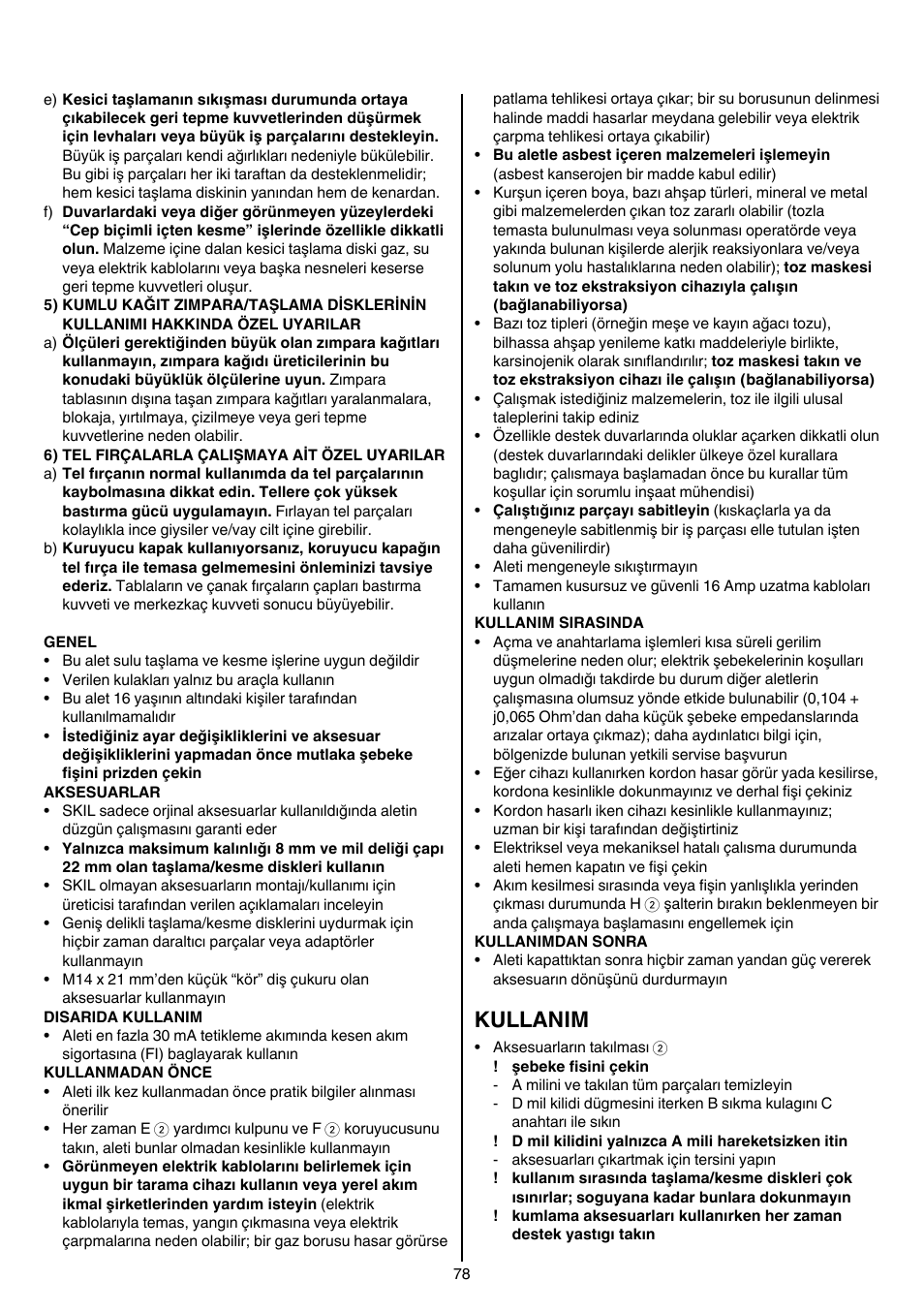 Kullanim | Skil 9780 AA User Manual | Page 78 / 176