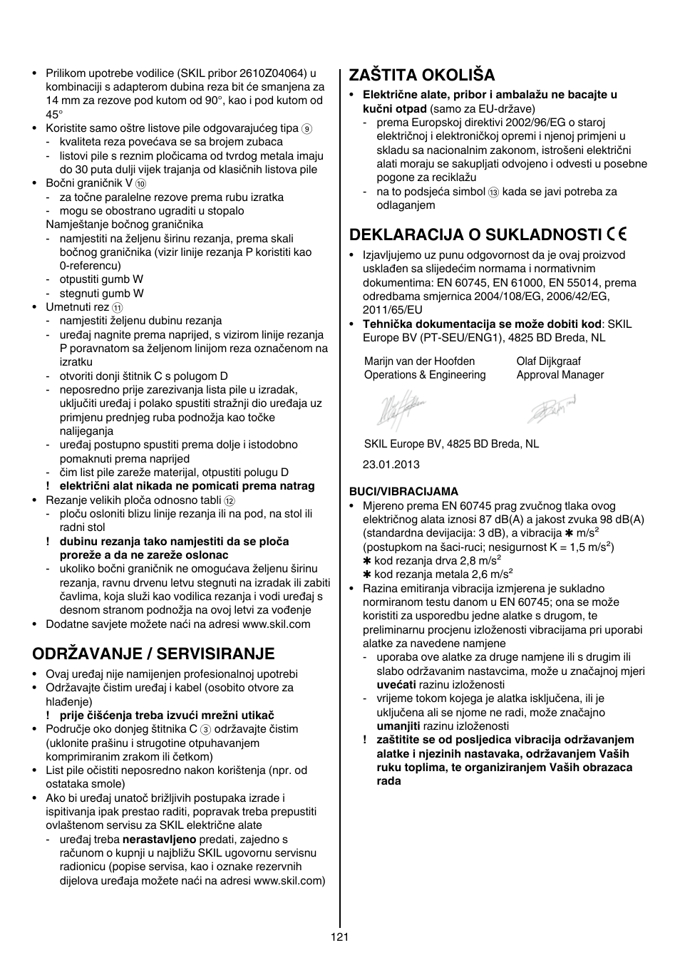 Održavanje / servisiranje, Zaštita okoliša, Deklaracija o sukladnosti | Skil 5740 CA User Manual | Page 121 / 172