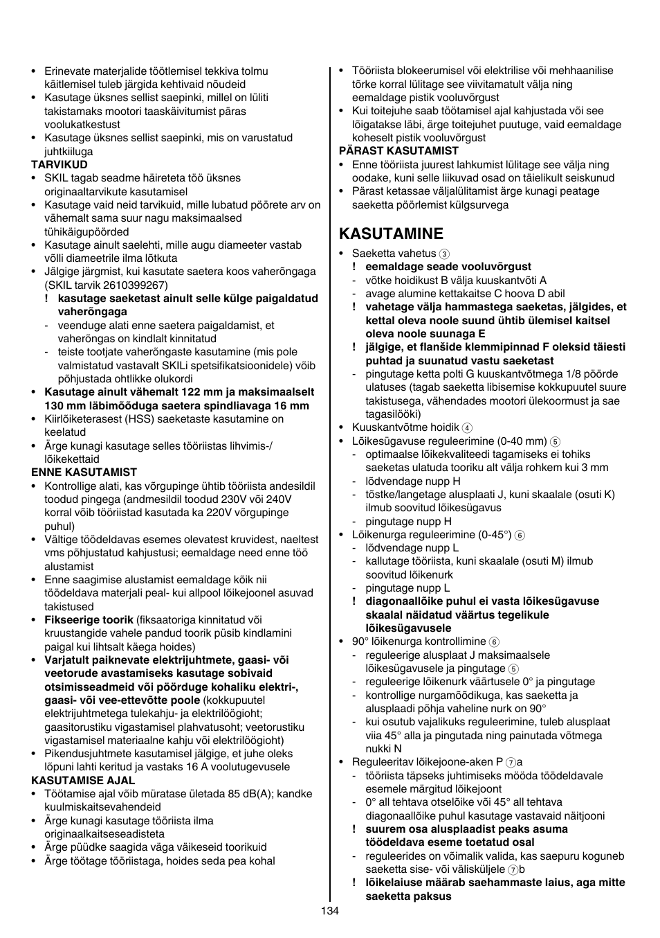 Kasutamine | Skil 5740 CA User Manual | Page 134 / 172