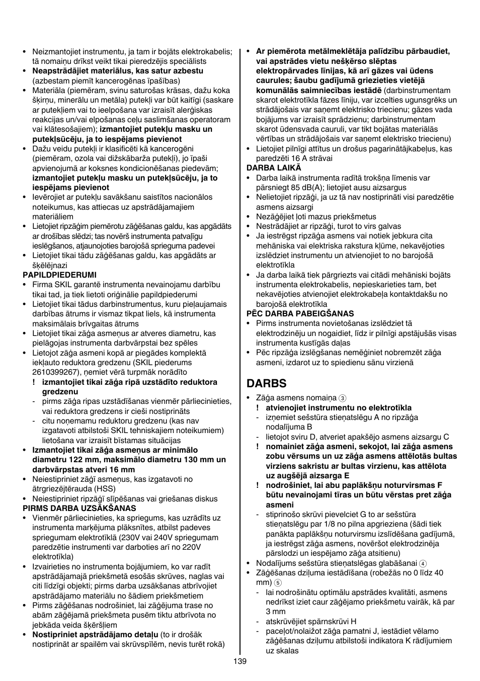 Darbs | Skil 5740 CA User Manual | Page 139 / 172