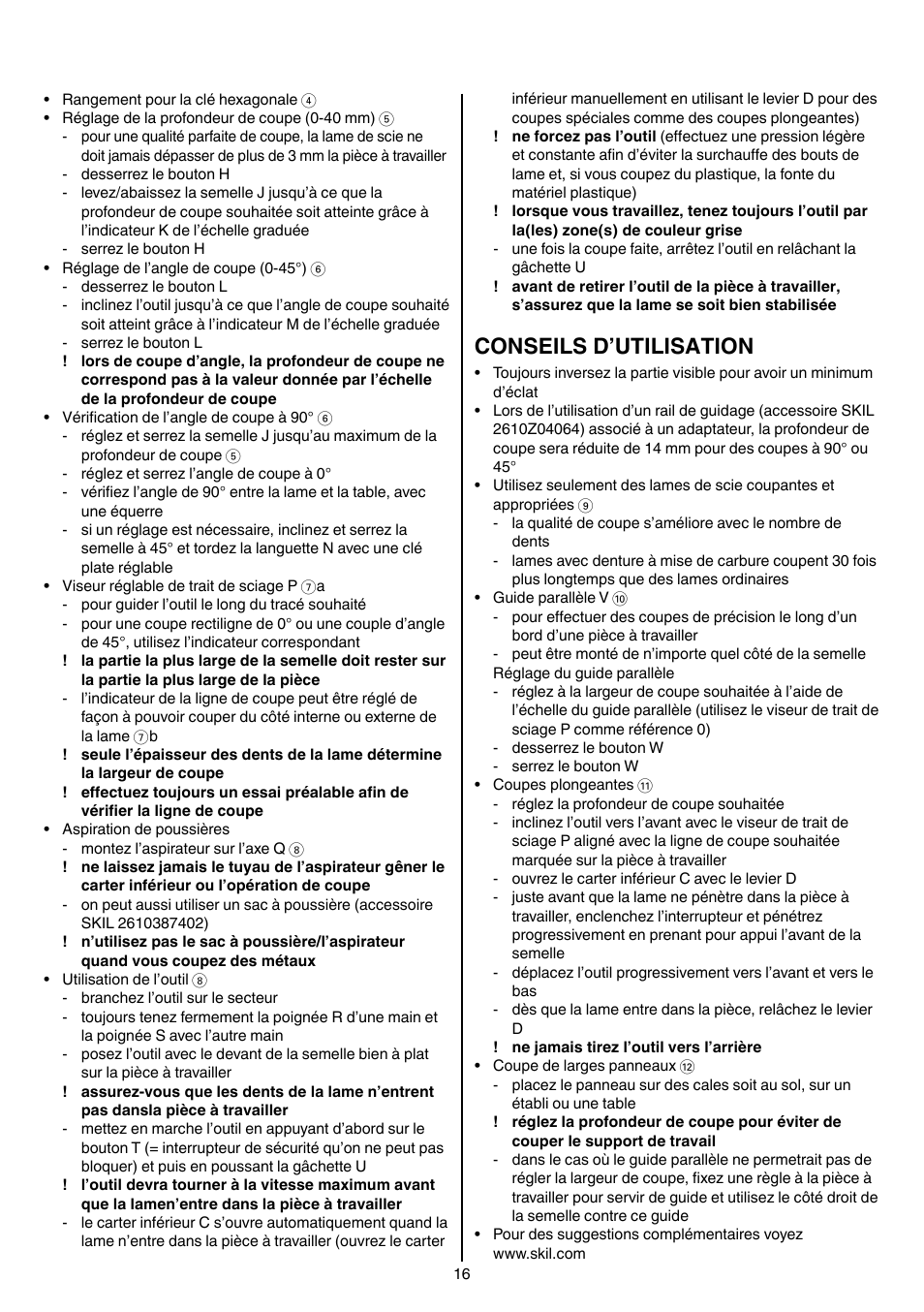 Conseils d’utilisation | Skil 5740 CA User Manual | Page 16 / 172