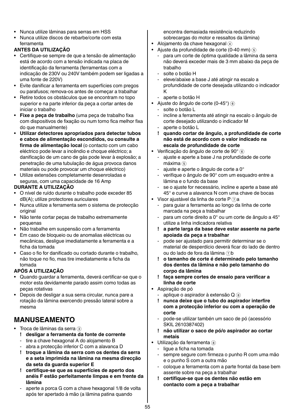Manuseamento | Skil 5740 CA User Manual | Page 55 / 172