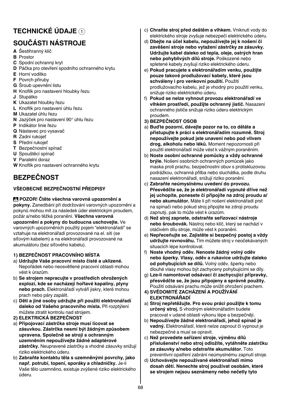 Technické údaje 1 součásti nástroje, Bezpečnost | Skil 5740 CA User Manual | Page 68 / 172