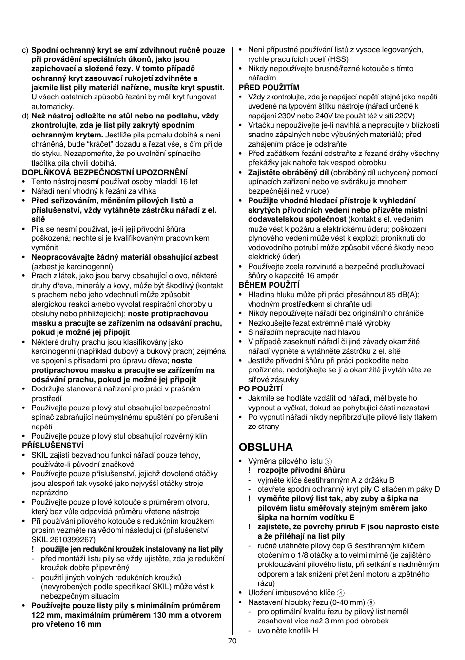 Obsluha | Skil 5740 CA User Manual | Page 70 / 172