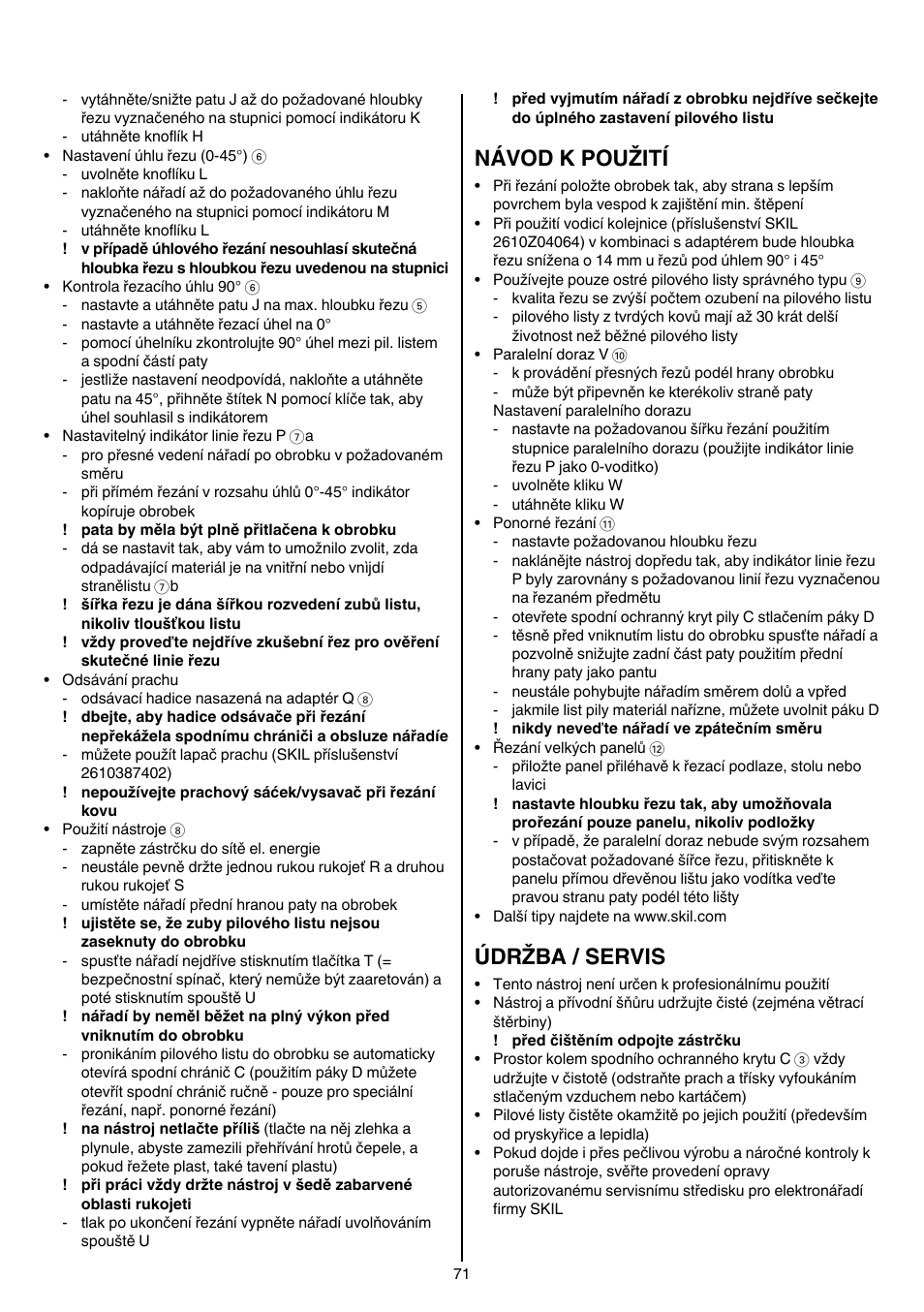 Návod k použití, Údržba / servis | Skil 5740 CA User Manual | Page 71 / 172