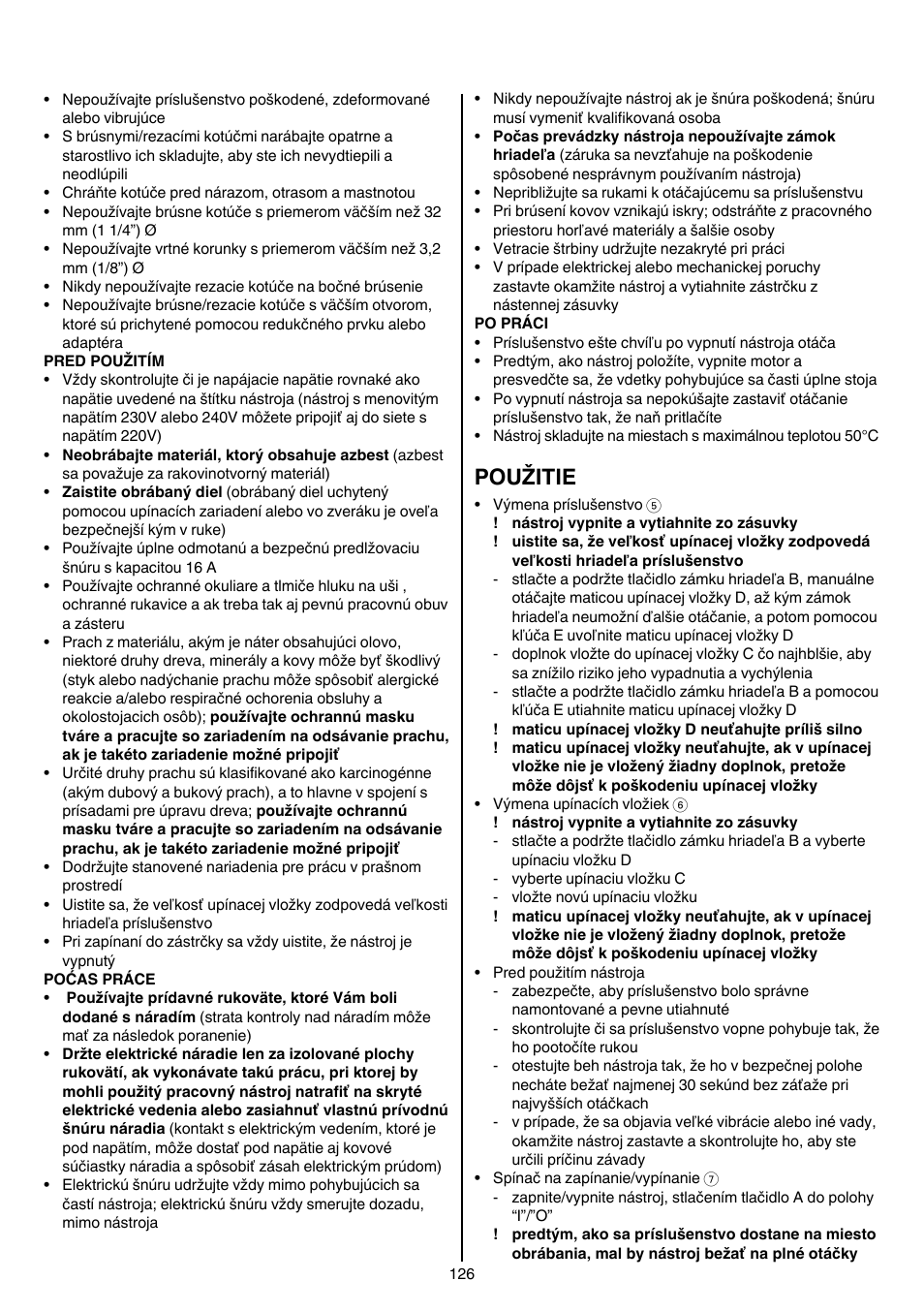 Použitie | Skil 1415 AC User Manual | Page 126 / 188