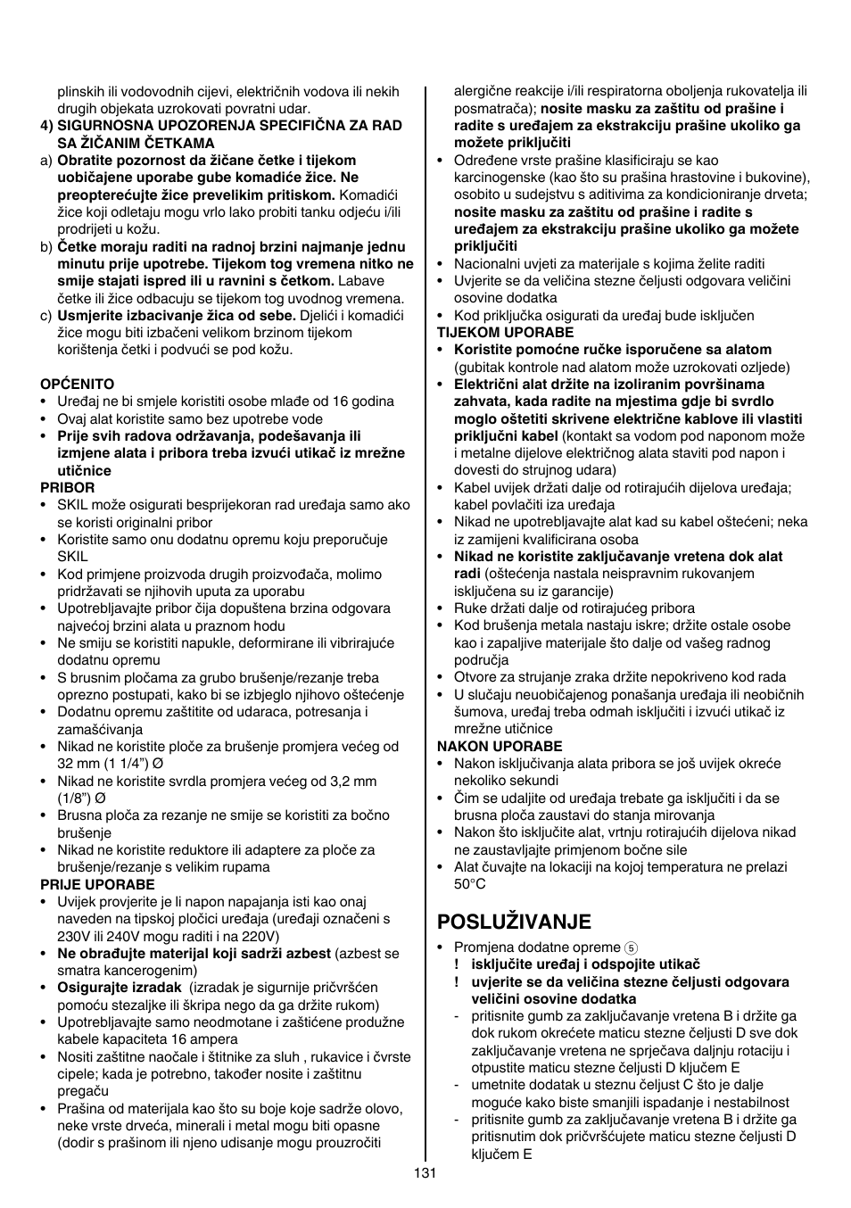 Posluživanje | Skil 1415 AC User Manual | Page 131 / 188