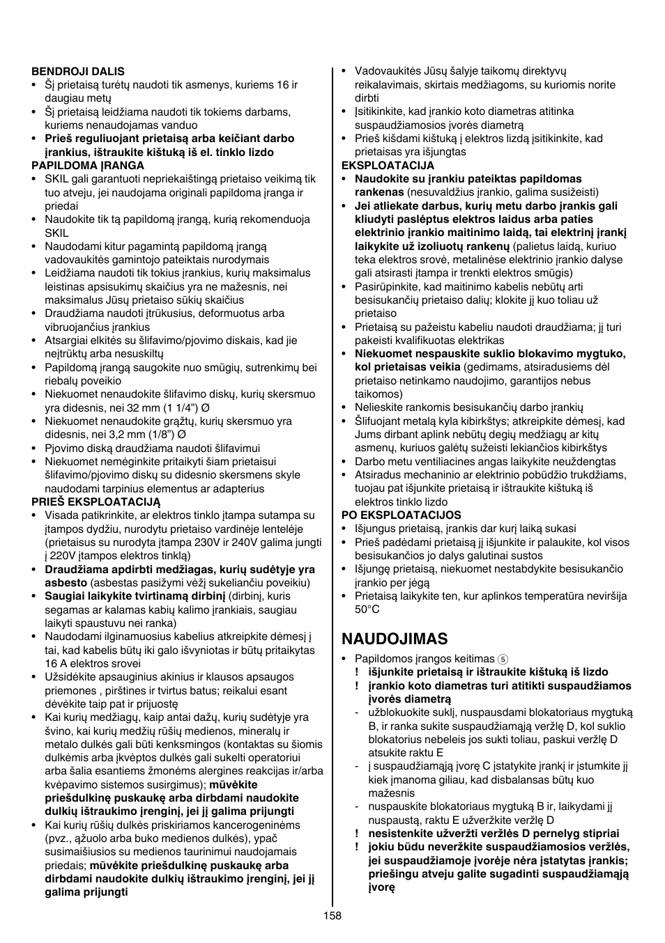 Naudojimas | Skil 1415 AC User Manual | Page 158 / 188