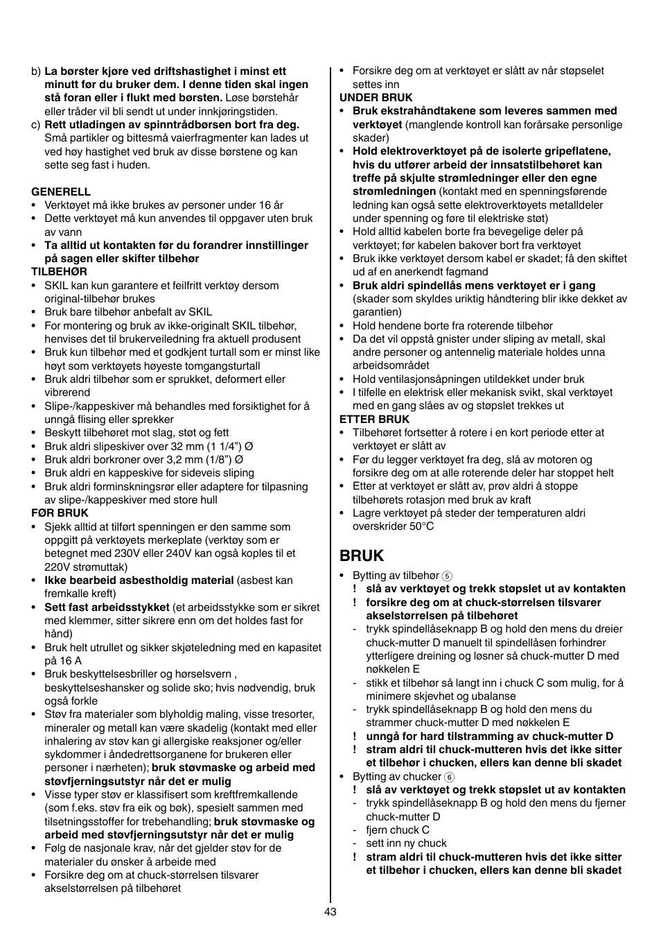 Bruk | Skil 1415 AC User Manual | Page 43 / 188