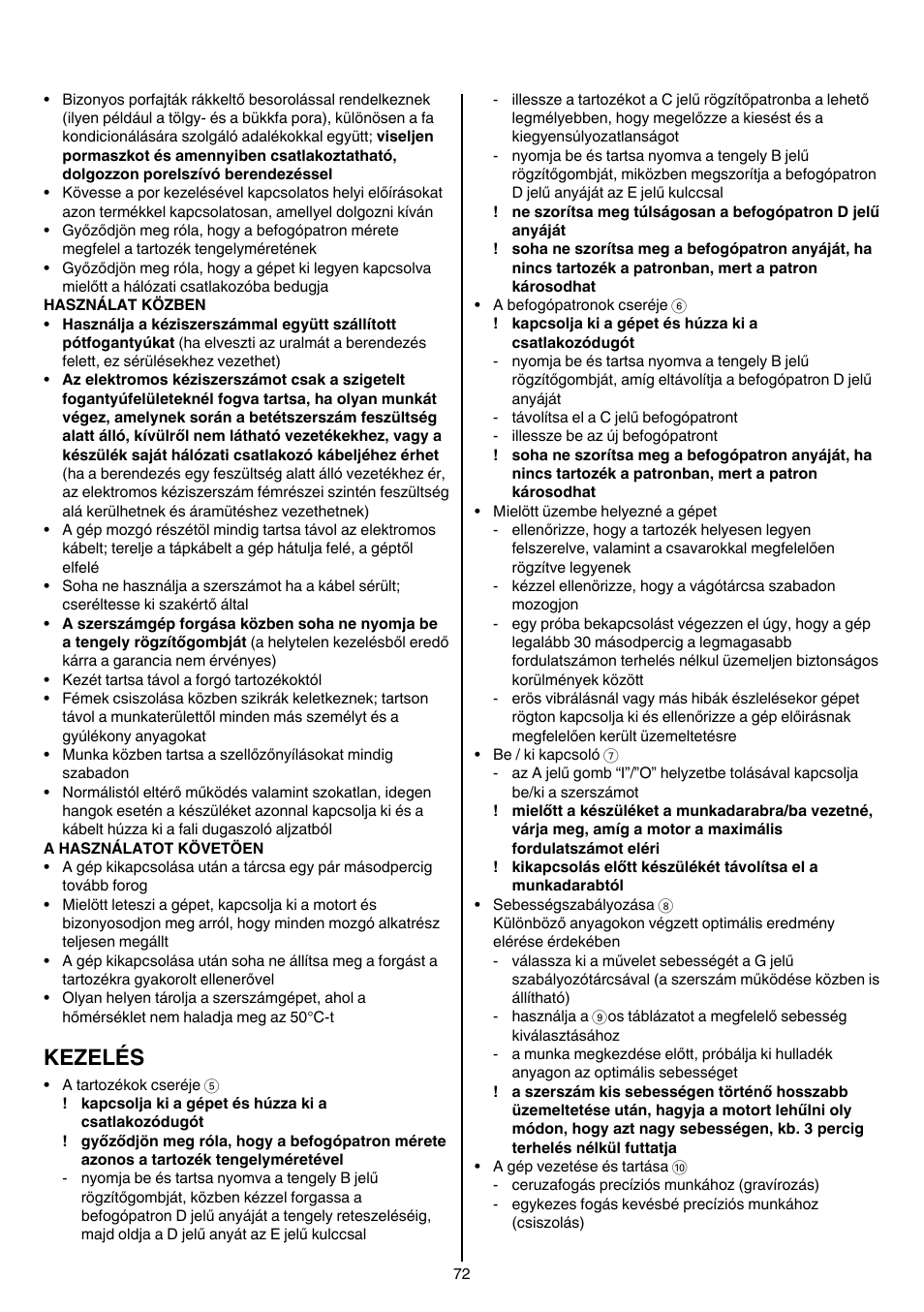 Kezelés | Skil 1415 AC User Manual | Page 72 / 188