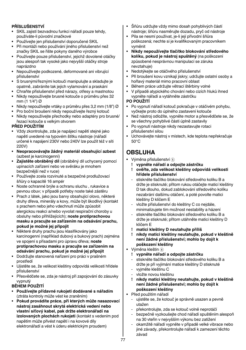 Obsluha | Skil 1415 AC User Manual | Page 77 / 188