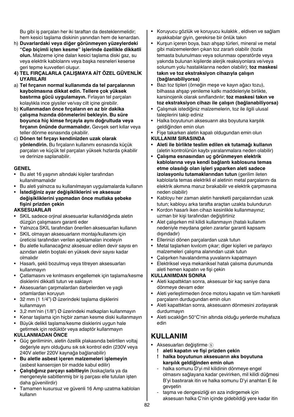Kullanim | Skil 1415 AC User Manual | Page 82 / 188